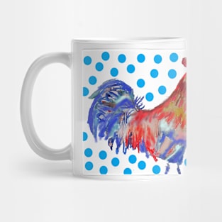 Rooster Watercolor Painting with Blue Polka Dots Mug